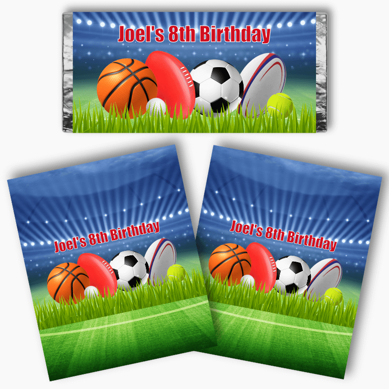 Personalised Sports Party Mini Chocolate Labels