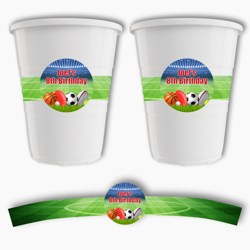 Personalised Sports Birthday Party Cup Stickers