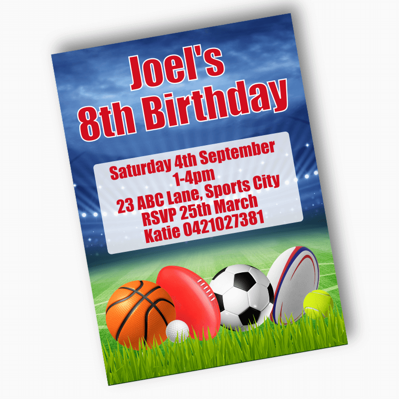 Personalised Sports Birthday Party Invites
