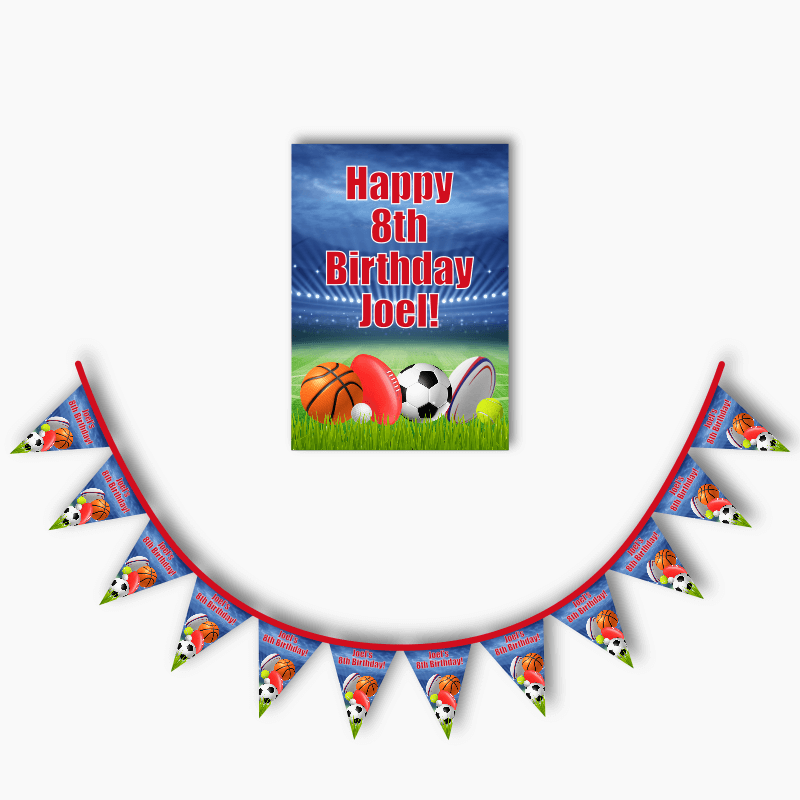 Personalised Sports Party Poster &amp; Bunting Combo