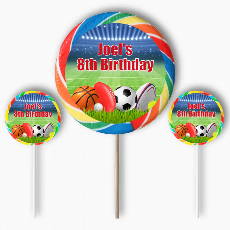 Personalised Sports Birthday Party Round Stickers