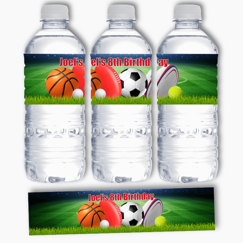 Personalised Sports Party Water Bottle Labels