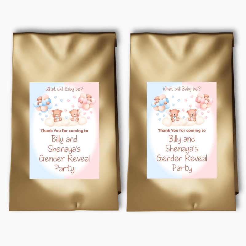 Personalised Teddy Bear Gender Reveal Party Bags & Labels
