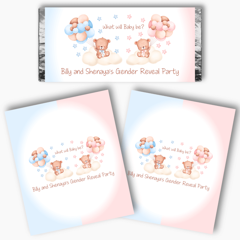 Personalised Teddy Bear Gender Reveal Mini Chocolate Labels