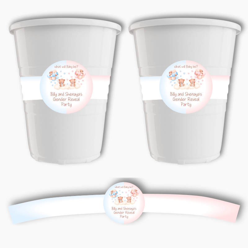 Personalised Teddy Bear Gender Reveal Party Cup Stickers