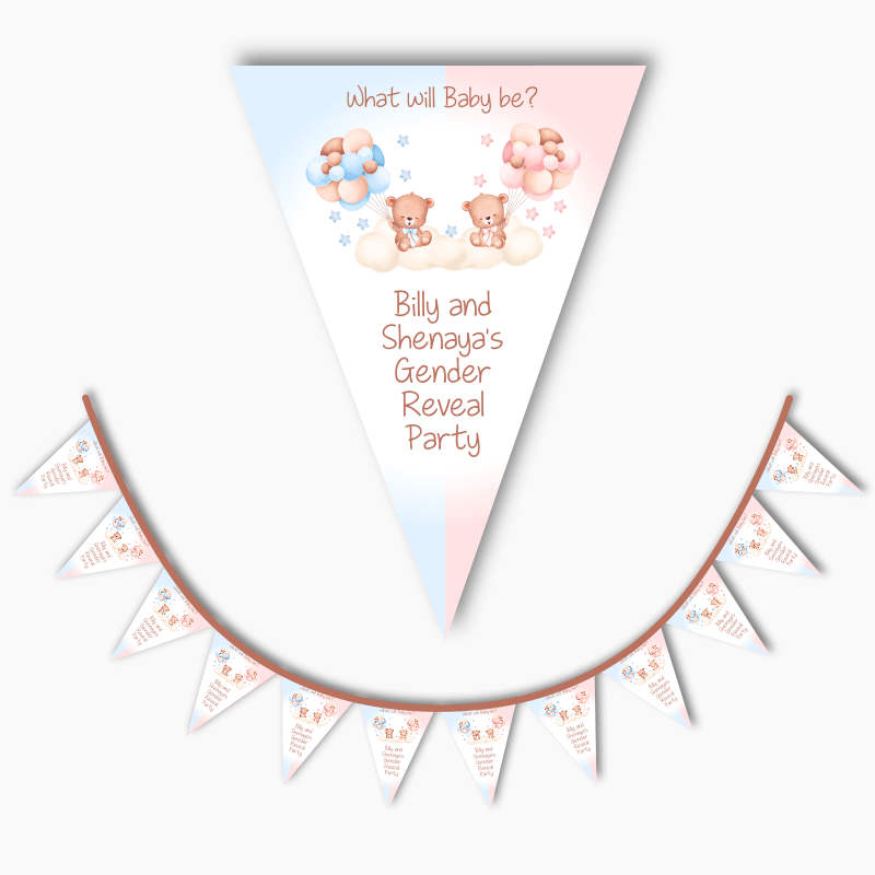 Personalised Teddy Bear Gender Reveal Party Flag Bunting