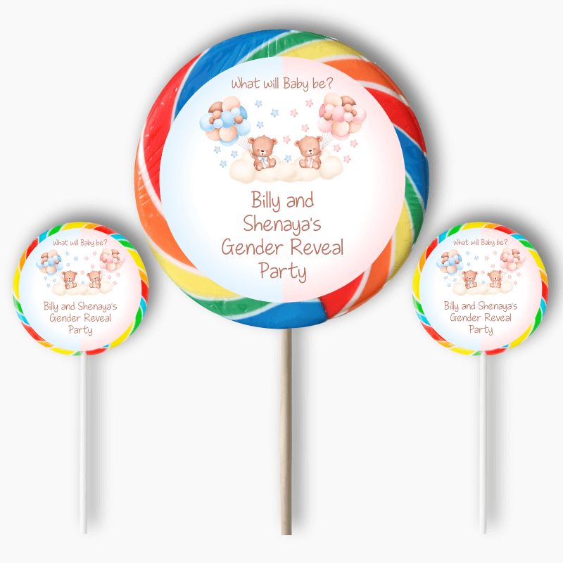 Personalised Teddy Bear Gender Reveal Party Round Stickers