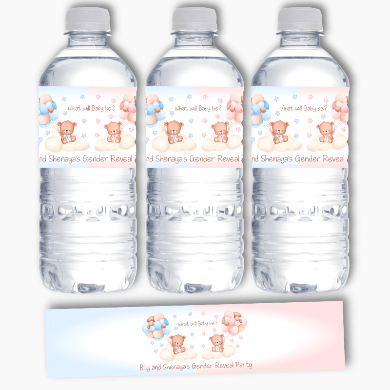 Personalised Teddy Bear Gender Reveal Water Labels