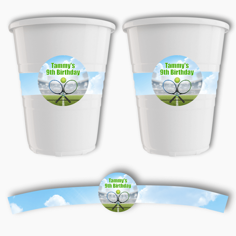 Personalised Tennis Birthday Party Cup Stickers