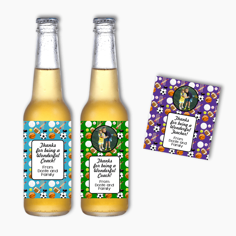 Personalised Thanks Coach Gift Beer Labels with Photo