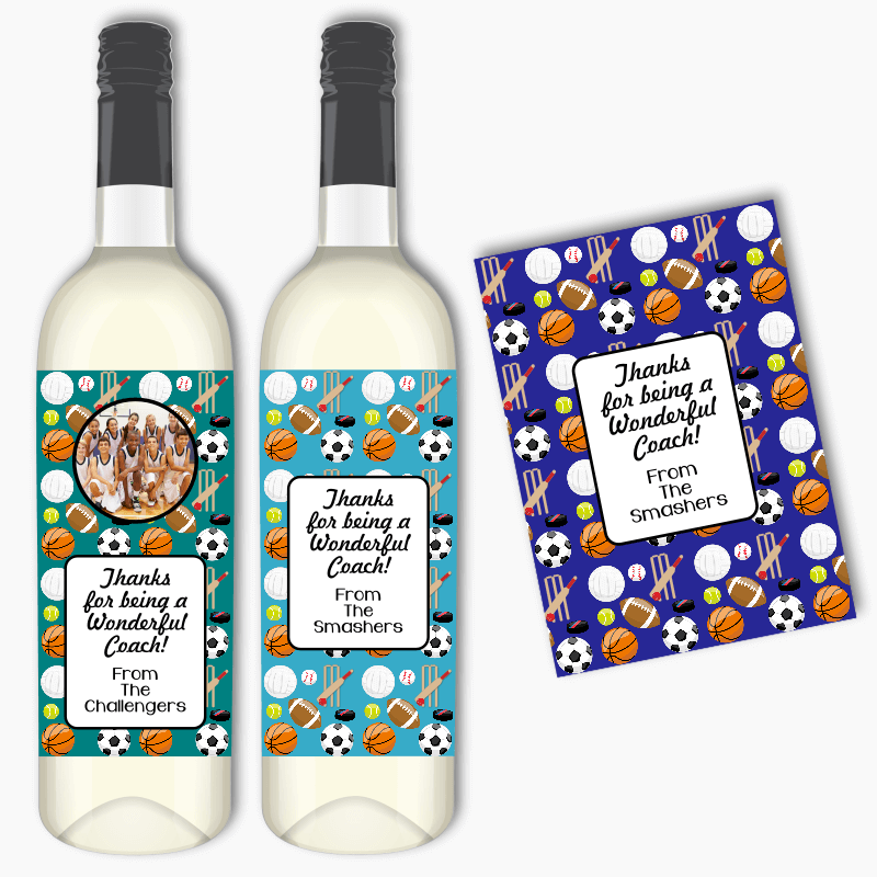Personalised Thanks Coach Gift Wine Labels with Photo