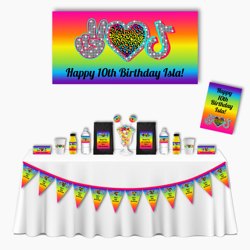 Personalised Rainbow Tik Tok Deluxe Birthday Party Pack