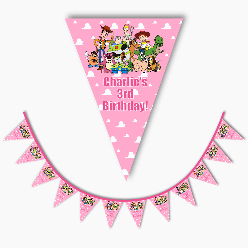 Personalised Toy Story Birthday Party Flag Bunting - Pink