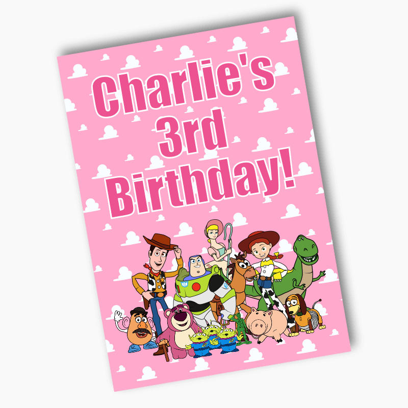 Personalised Toy Story Birthday Party Posters - Pink