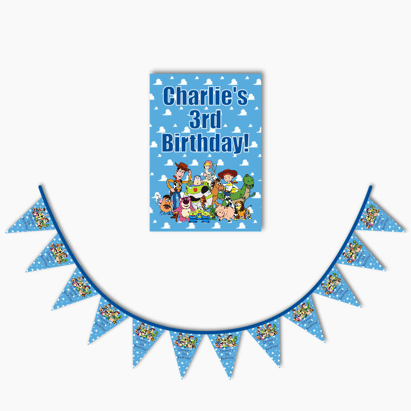 Personalised Toy Story Party Poster & Bunting Combo - Blue