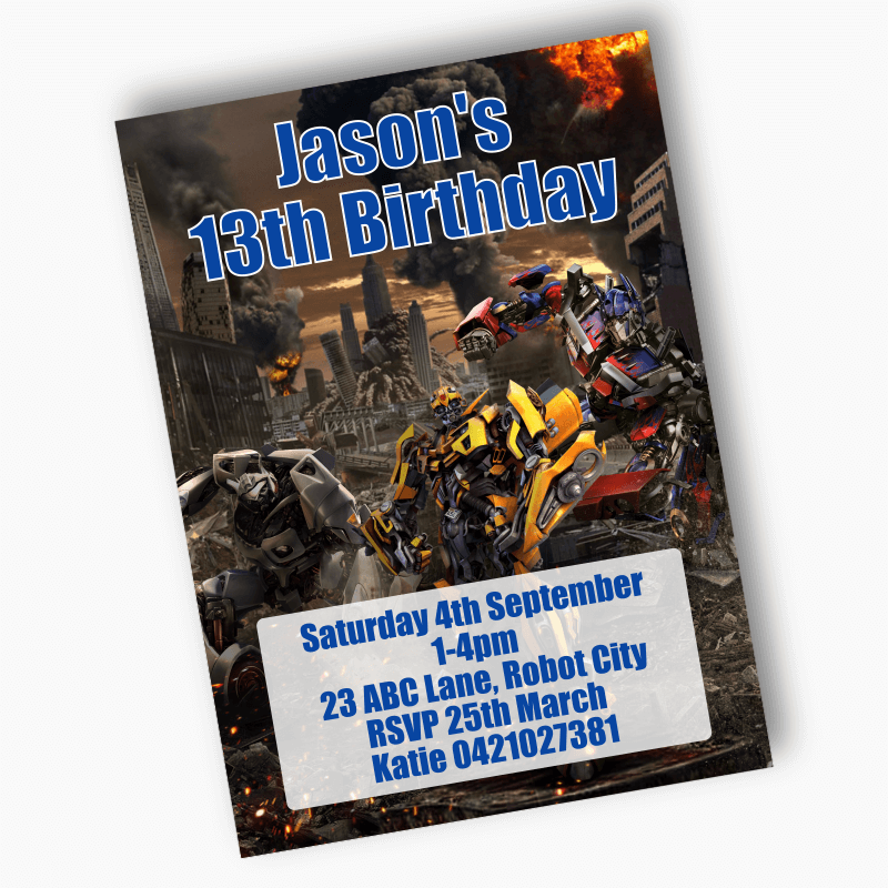 Personalised Transformers Birthday Party Invites