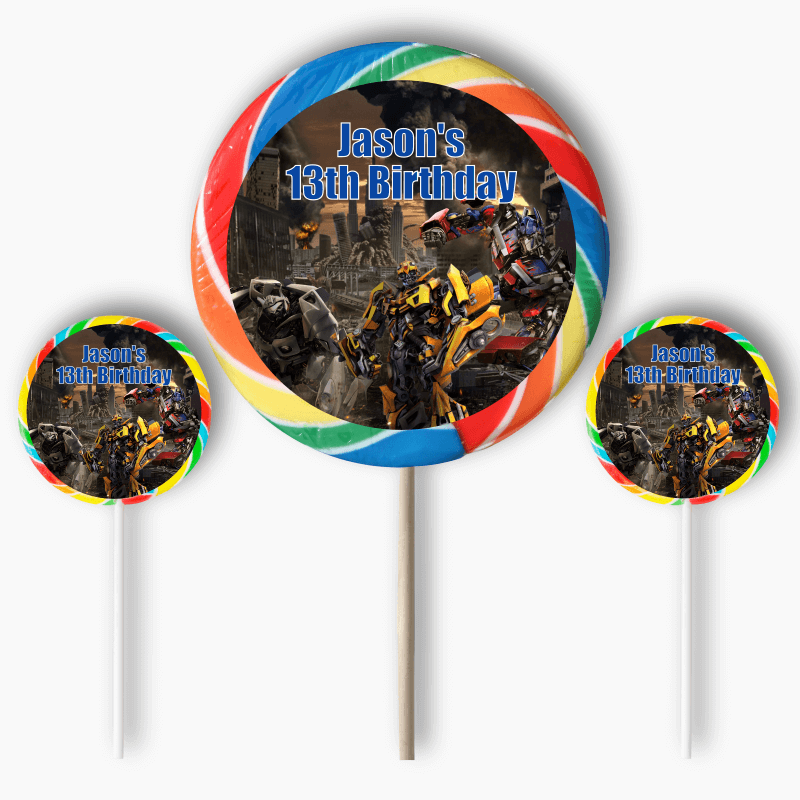 Personalised Transformers Birthday Party Round Stickers