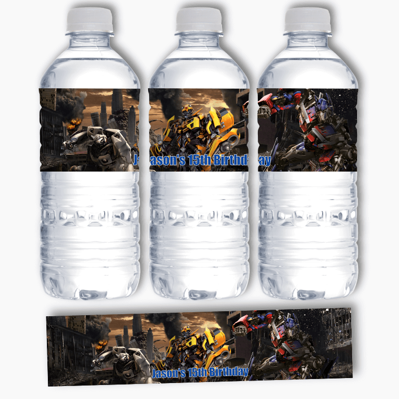 Personalised Transformers Birthday Party Water Bottle Labels