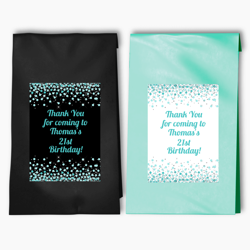 Personalised Turquoise Green Confetti Party Bags & Labels