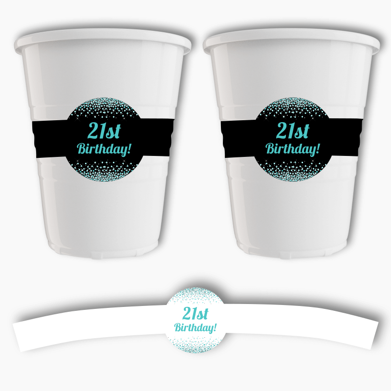 Personalised Turquoise Green Confetti Party Cup Stickers