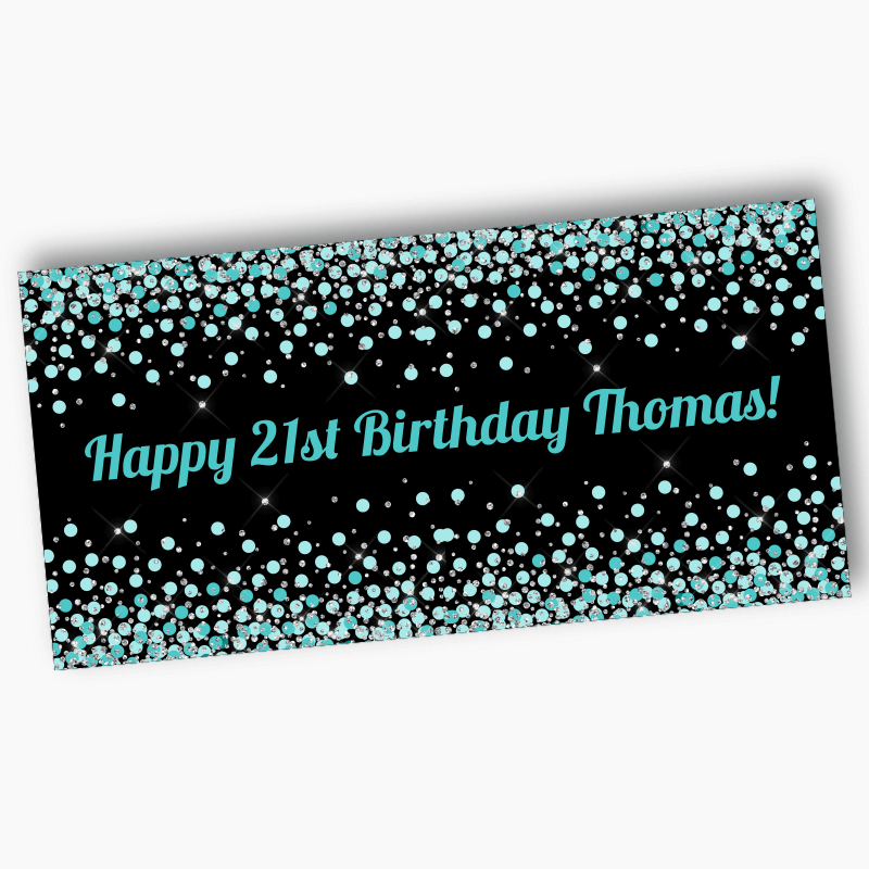 Turquoise Green and Black Confetti Party Banner