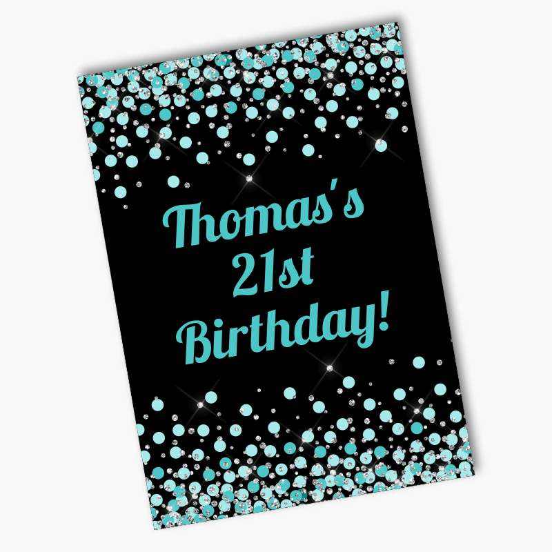 Turquoise Green and Black Confetti Party Poster