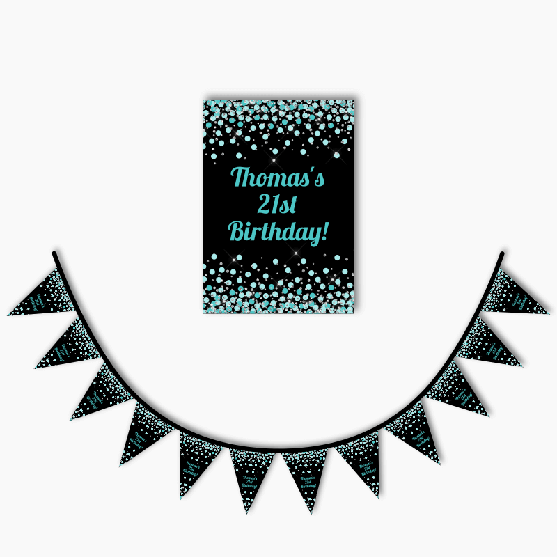Turquoise Green and Black Confetti Poster &amp; Bunting Combo