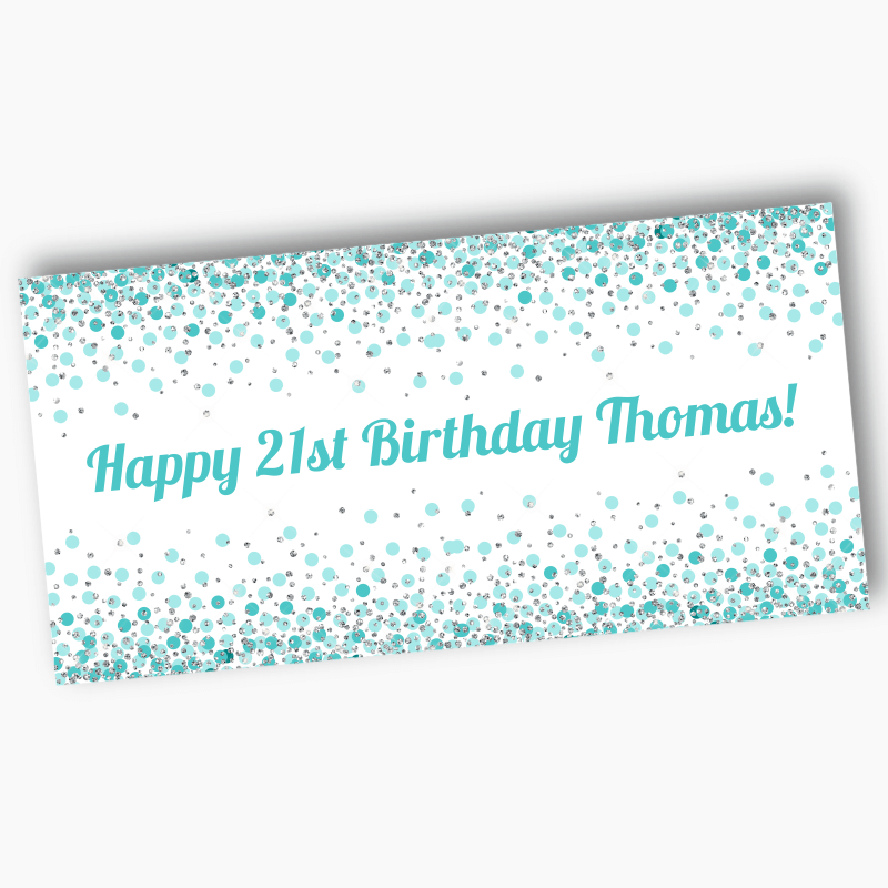 Turquoise Green and White Confetti Party Banner