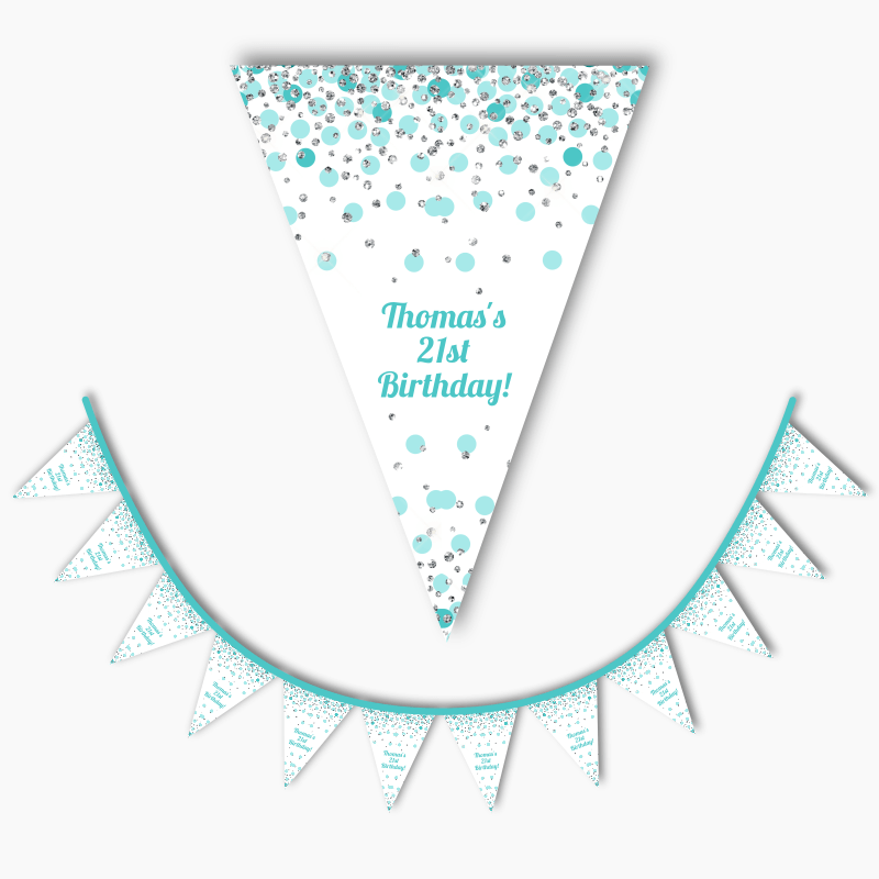 Turquoise Green and White Confetti Party Flag Bunting