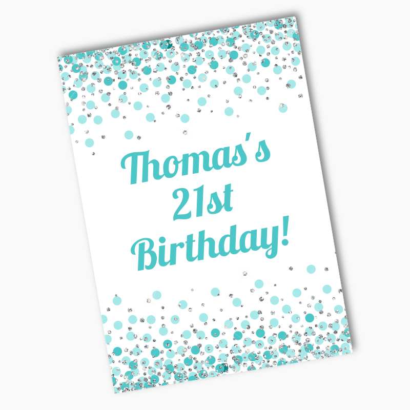 Turquoise Green and Black Confetti Party Poster