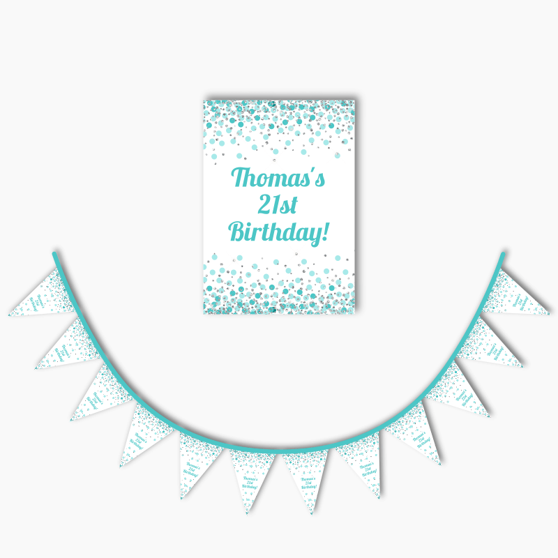 Turquoise Green and White Confetti Poster &amp; Bunting Combo