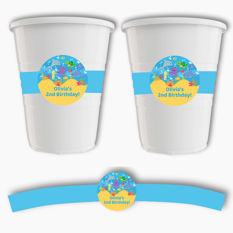 Personalised Under the Sea Birthday Party Cup Stickers