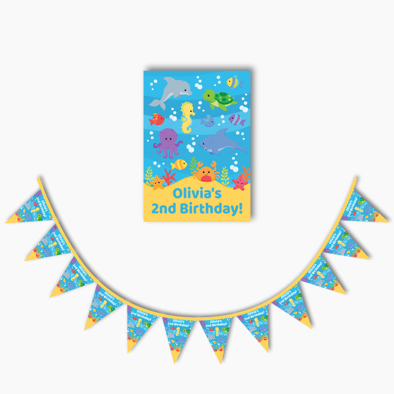 Personalised Under the Sea Party Poster &amp; Bunting Combo