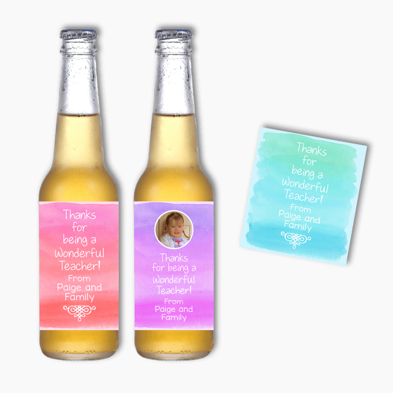 Personalised Watercolour Teachers Gift Beer Labels