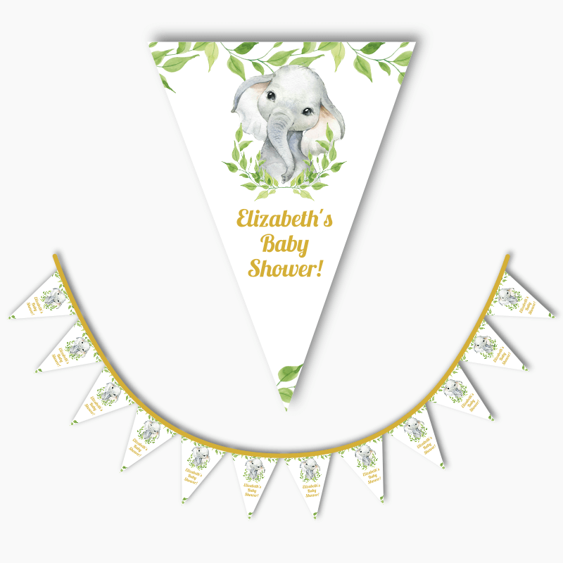 White Greenery African Elephant Party Flag Bunting