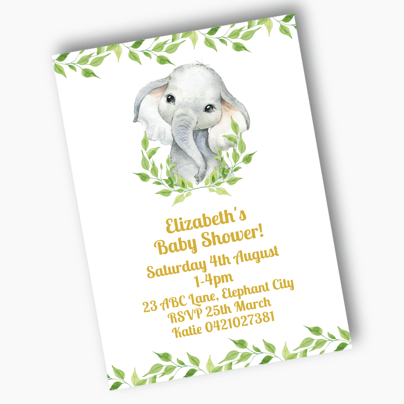 White Greenery African Elephant Party Invites