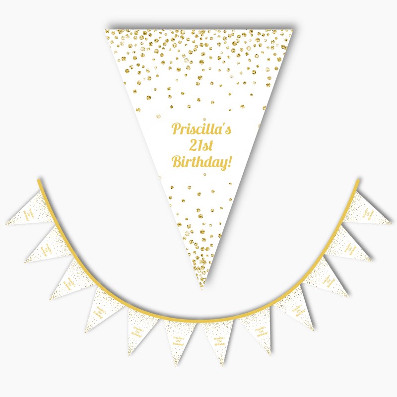 White &amp; Gold Confetti Party Flag Bunting