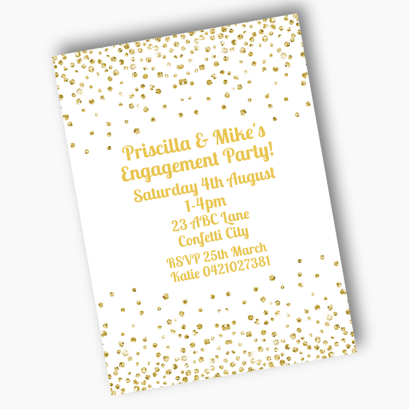 White &amp; Gold Confetti Party Invites