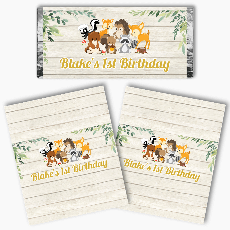 Personalised Woodland Animals Party Mini Chocolate Labels