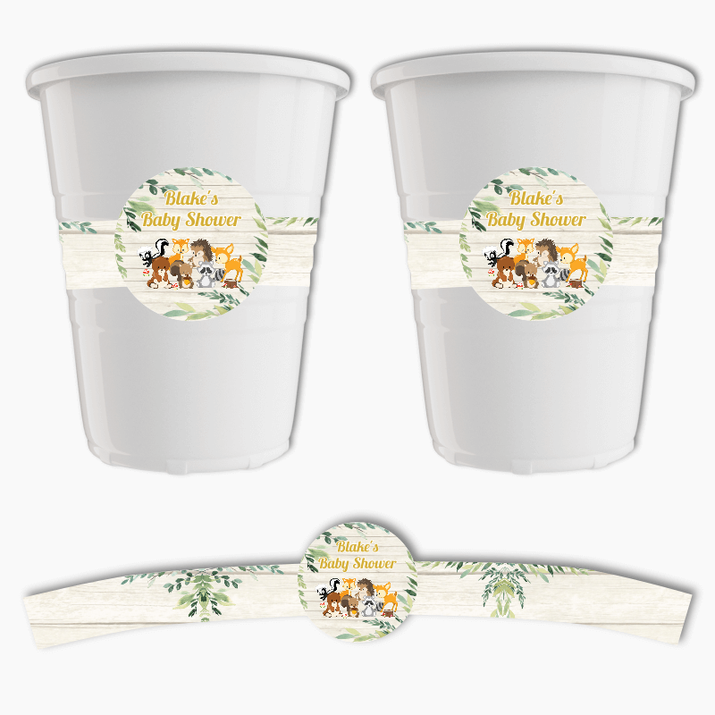Personalised Woodland Animals Party Cup Stickers