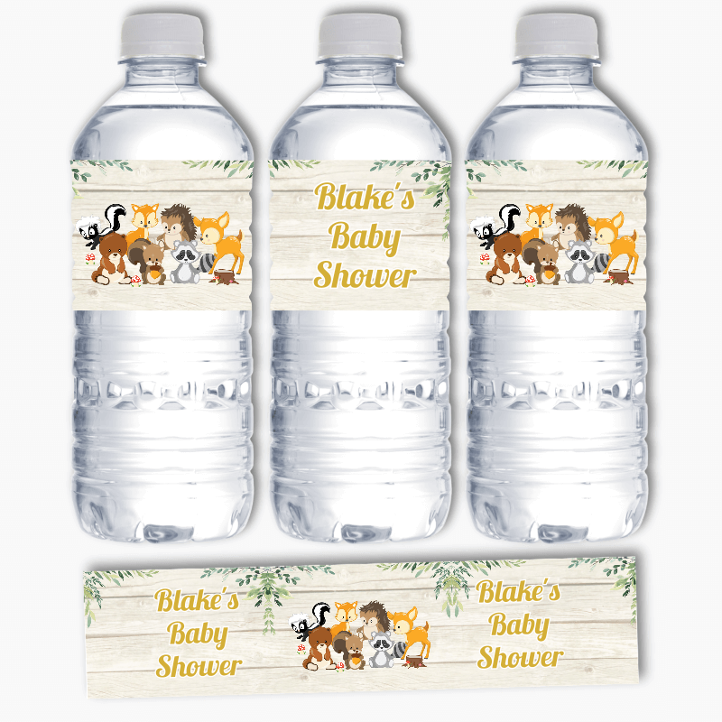 Personalised Woodland Animals Party Water Bottle Labels