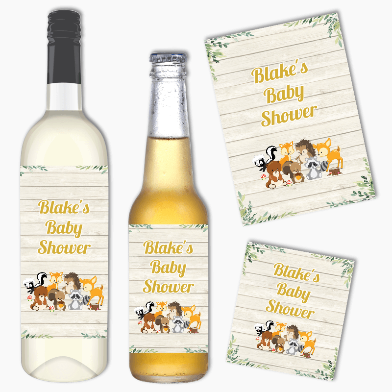 Personalised Woodland Animals Party Wine &amp; Beer Labels
