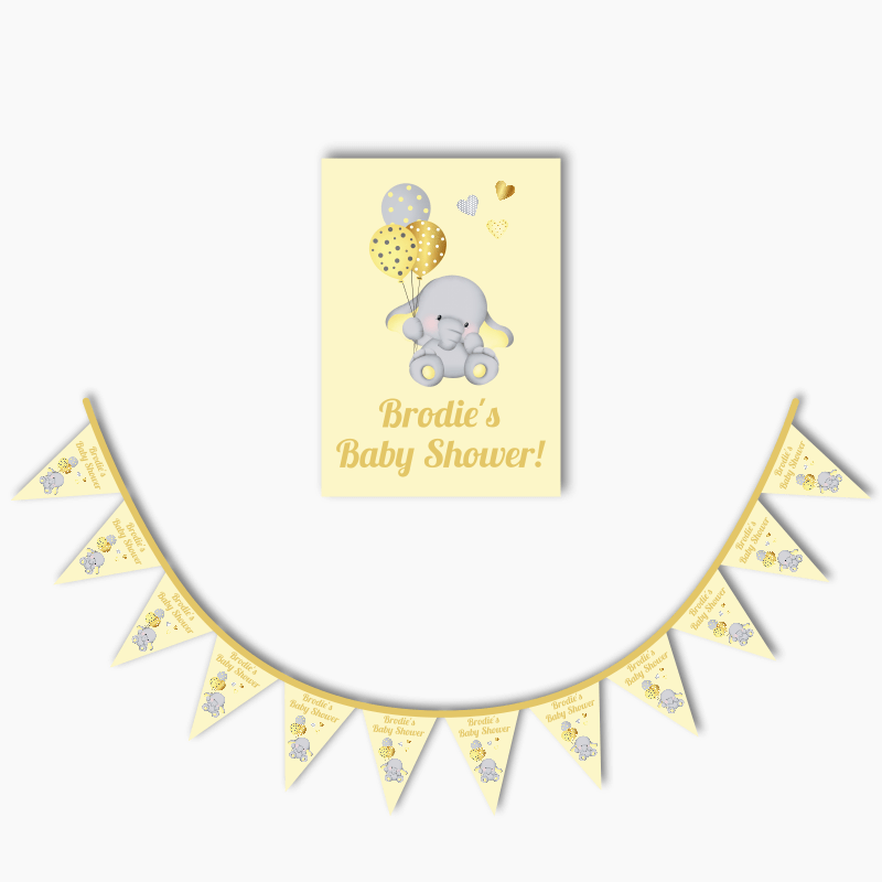 Yellow Elephant Party Poster &amp; Bunting Combo