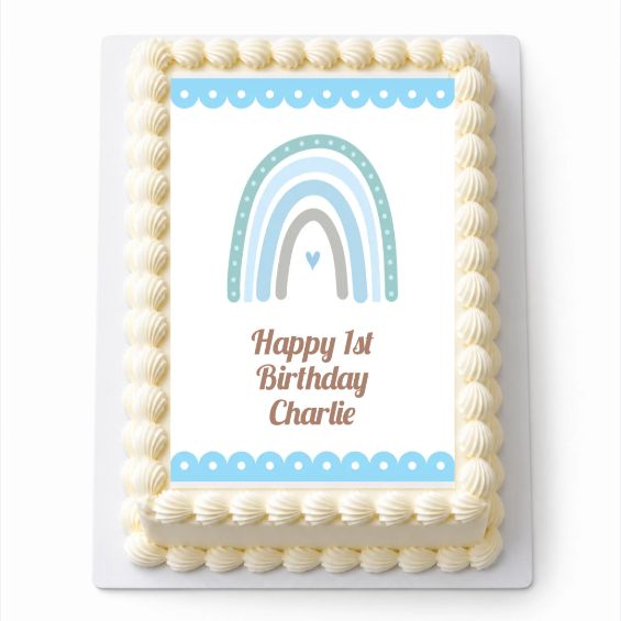 Personalised Boho Rainbow A4 rectangle icing sheet fitted on a white cake