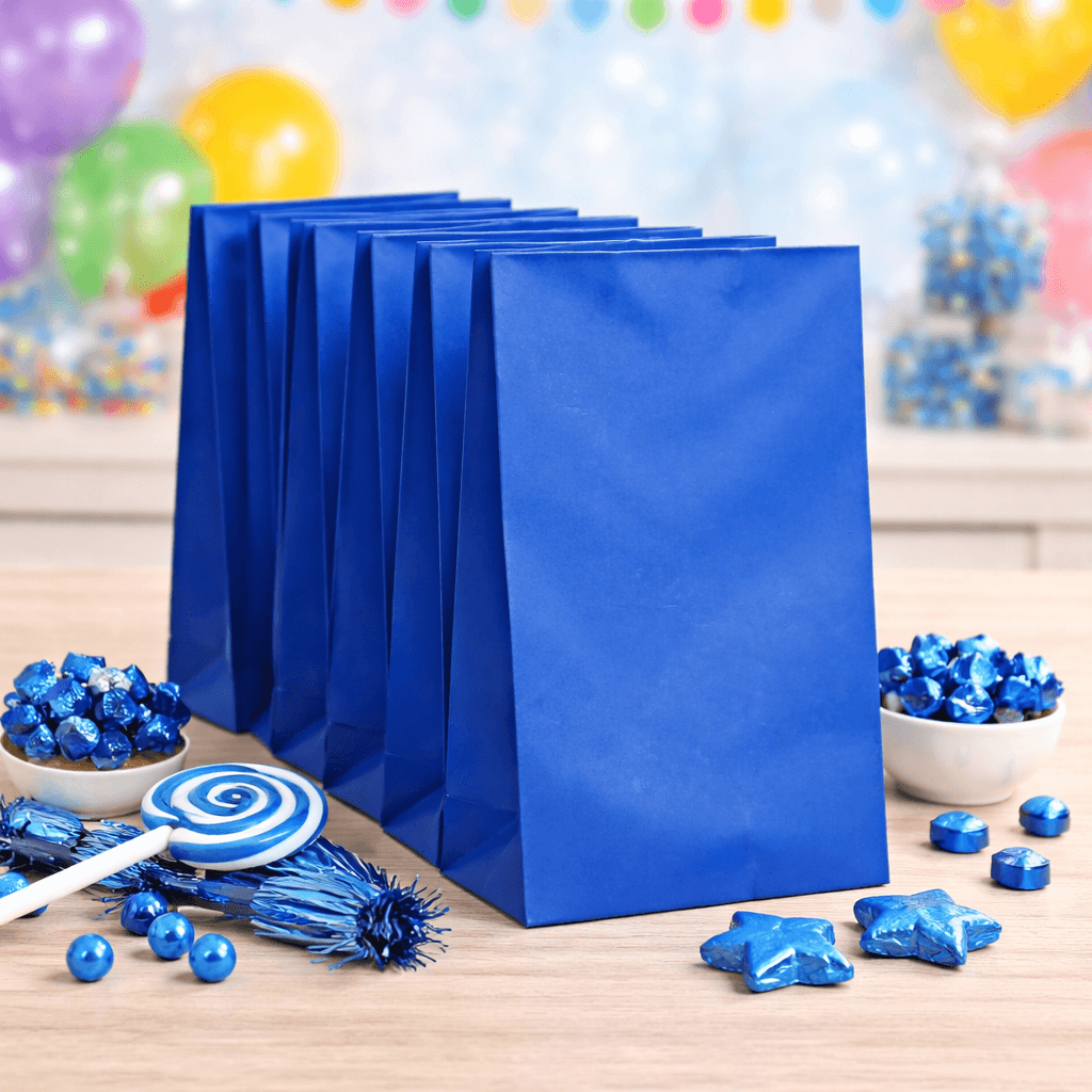 Dark blue party bags plain loot bags for birthday parties and events, empty paper favour bags Australia
