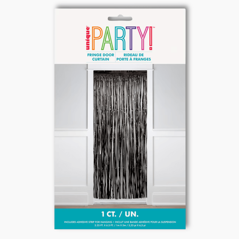 Foil fringe door curtain black 1m x 2m for party backdrop decoration