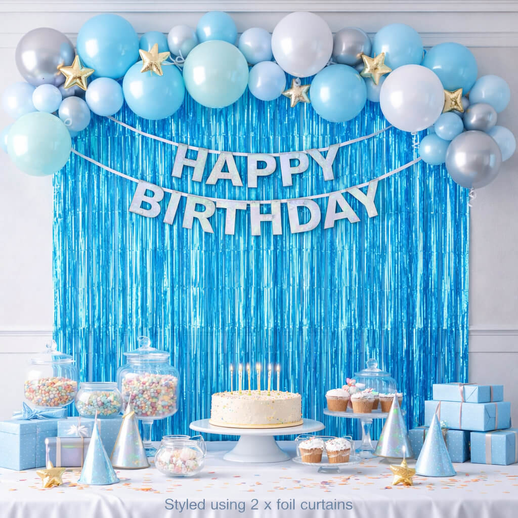 Foil fringe door curtain blue 1m x 2m for party backdrop decoration