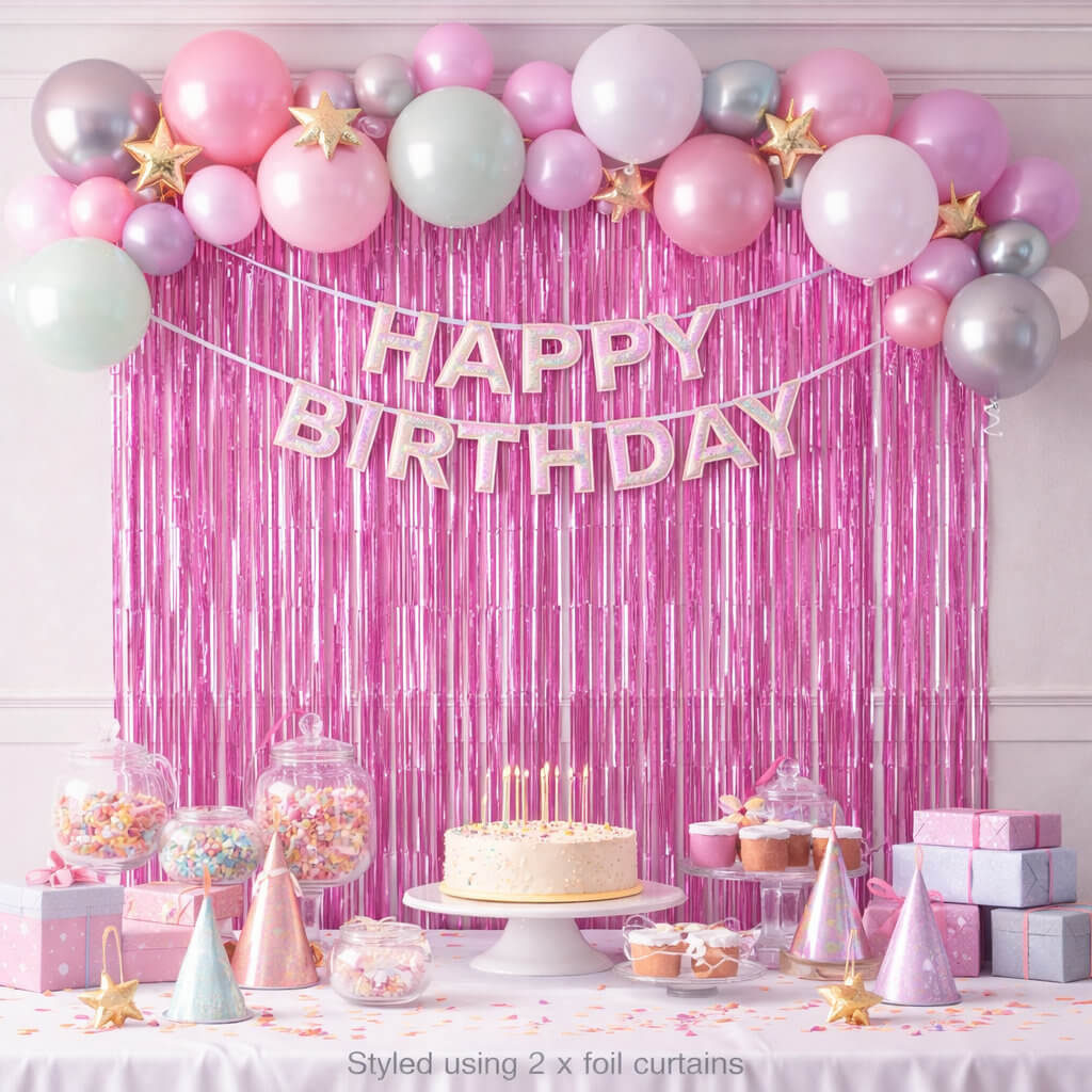 Foil fringe door curtain pink 1m x 2m for party backdrop decoration