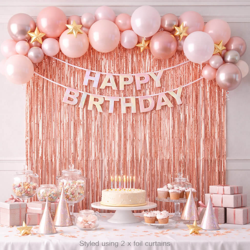 Foil fringe door curtain rose gold 1m x 2m for party backdrop decoration