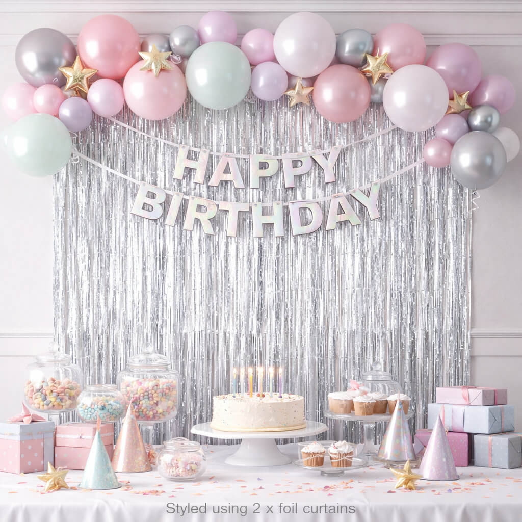 Foil fringe door curtain silver 1m x 2m for party backdrop decoration